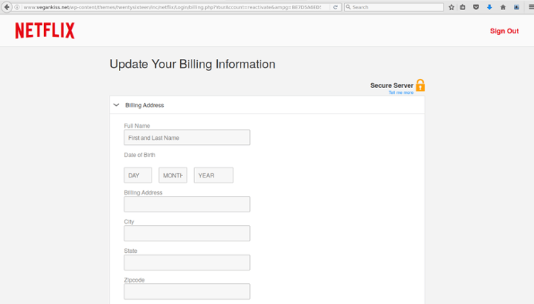 Netflix Email scam billing information