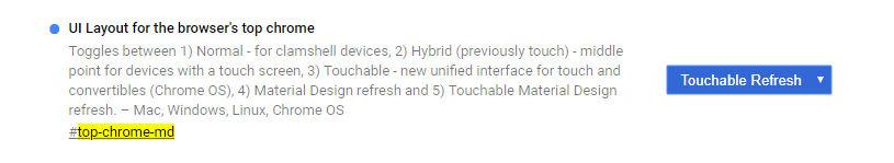 Enable Chrome UI Features top-chrome-md