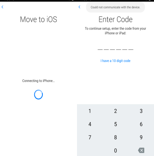 Move To iOS could not communicate