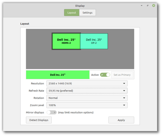 Linux Mint 20 — Monitor display setting