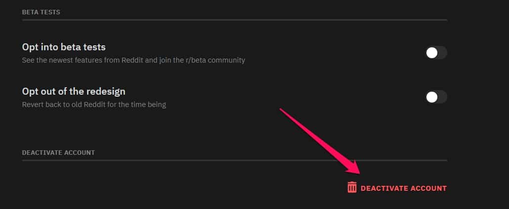 reddit deactivate button