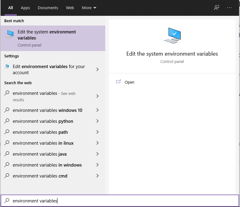 search for environment variables