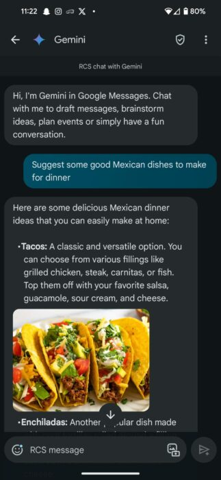 Screenshot of Gemini in Google messages -3
