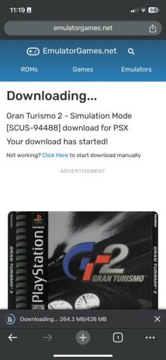 Screenshot of the Gran Turismo download page.