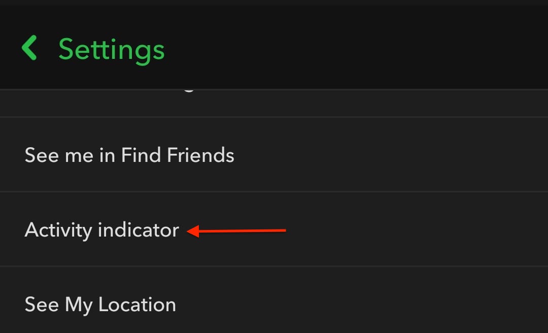Image of the Activity indicator option in Snapchat