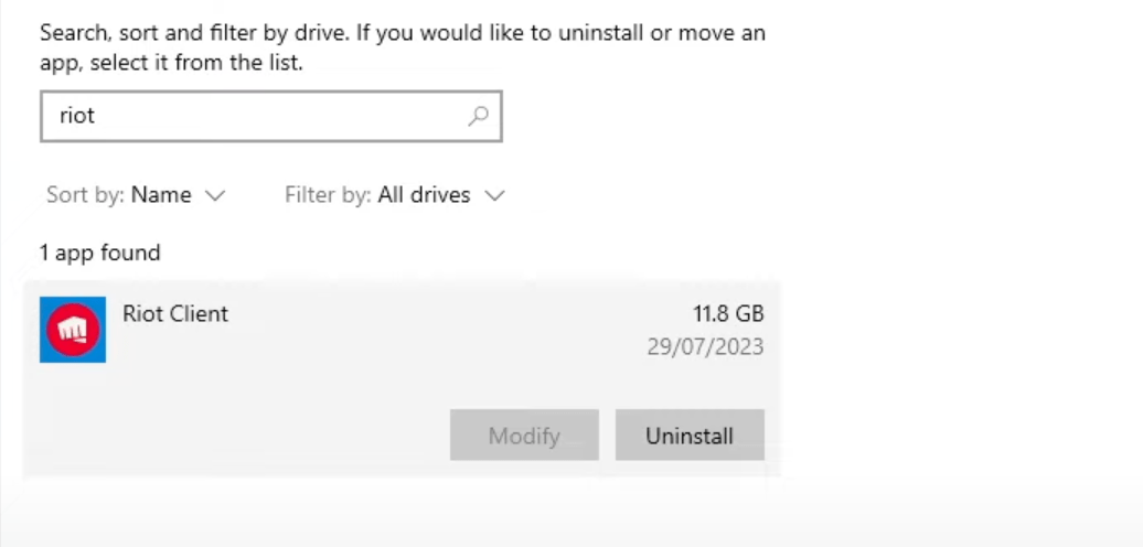 Screenshot of Vanguard to uninstall Valorant
