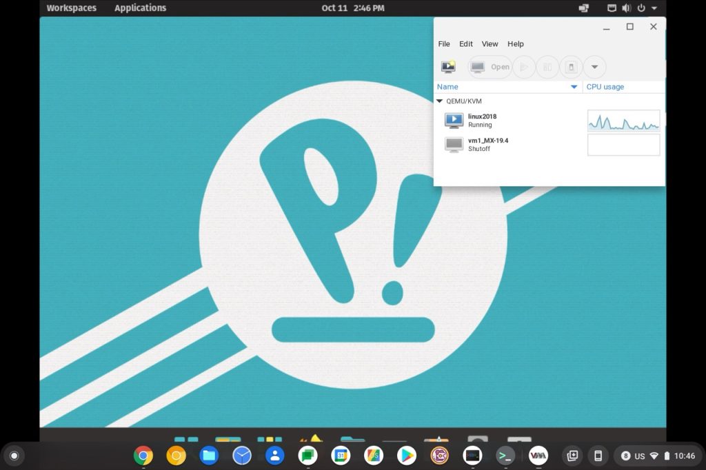 Image of the QEMU emulator running on ChromeOS
