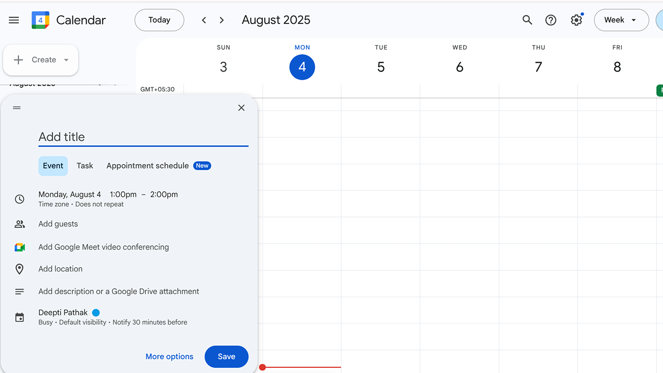 image to to create a Google Calendar Event