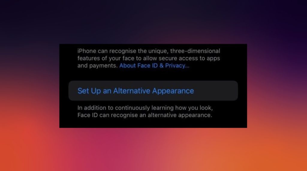 Image to set up alternate appearance