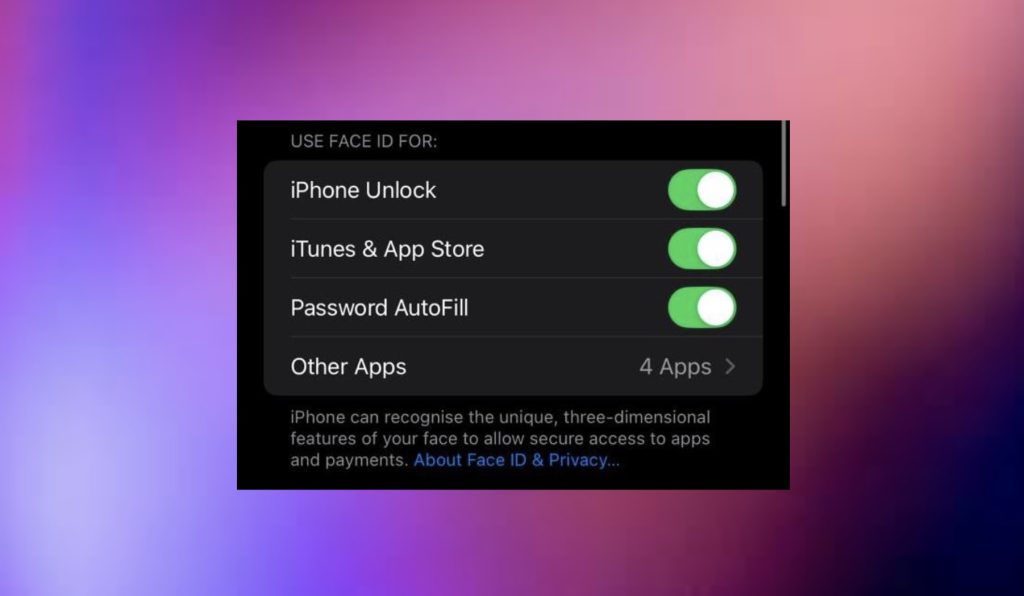 Image top check which apps have access to face id