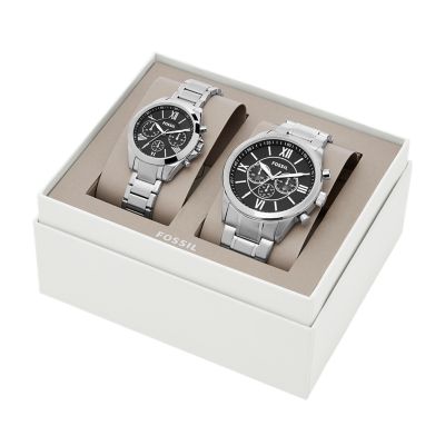 His and Her Chronograph Stainless Steel Watch Gift Set Fossil