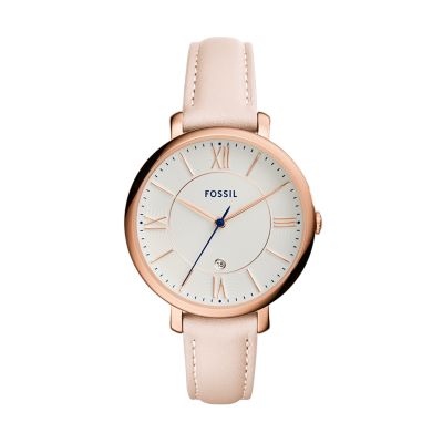 Jacqueline Date Blush Leather Watch Fossil
