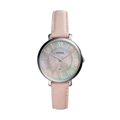 Jacqueline ThreeHand Date Blush Leather Watch Fossil