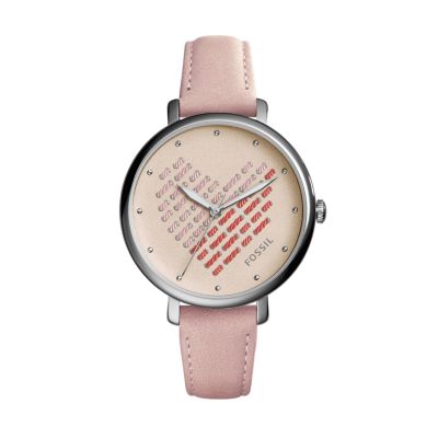 Jacqueline ThreeHand Blush Leather Watch Fossil