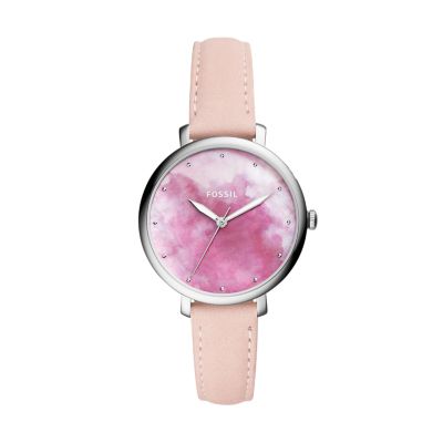 Jacqueline ThreeHand Blush Leather Watch Fossil