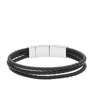 Black MultiStrand Leather Bracelet Fossil