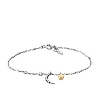 Sterling Silver Star and Crescent Moon Bracelet Fossil