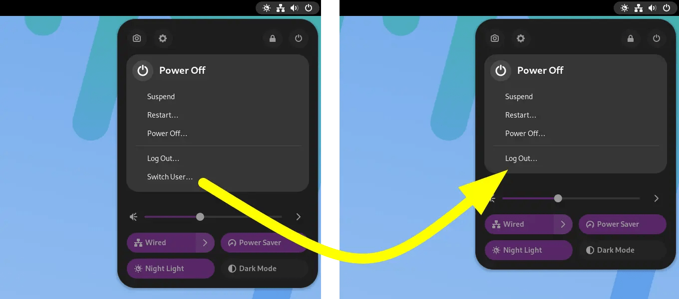 Disable "Switch User" in System Tray Menu in Ubuntu 22.04 Fedora 37/