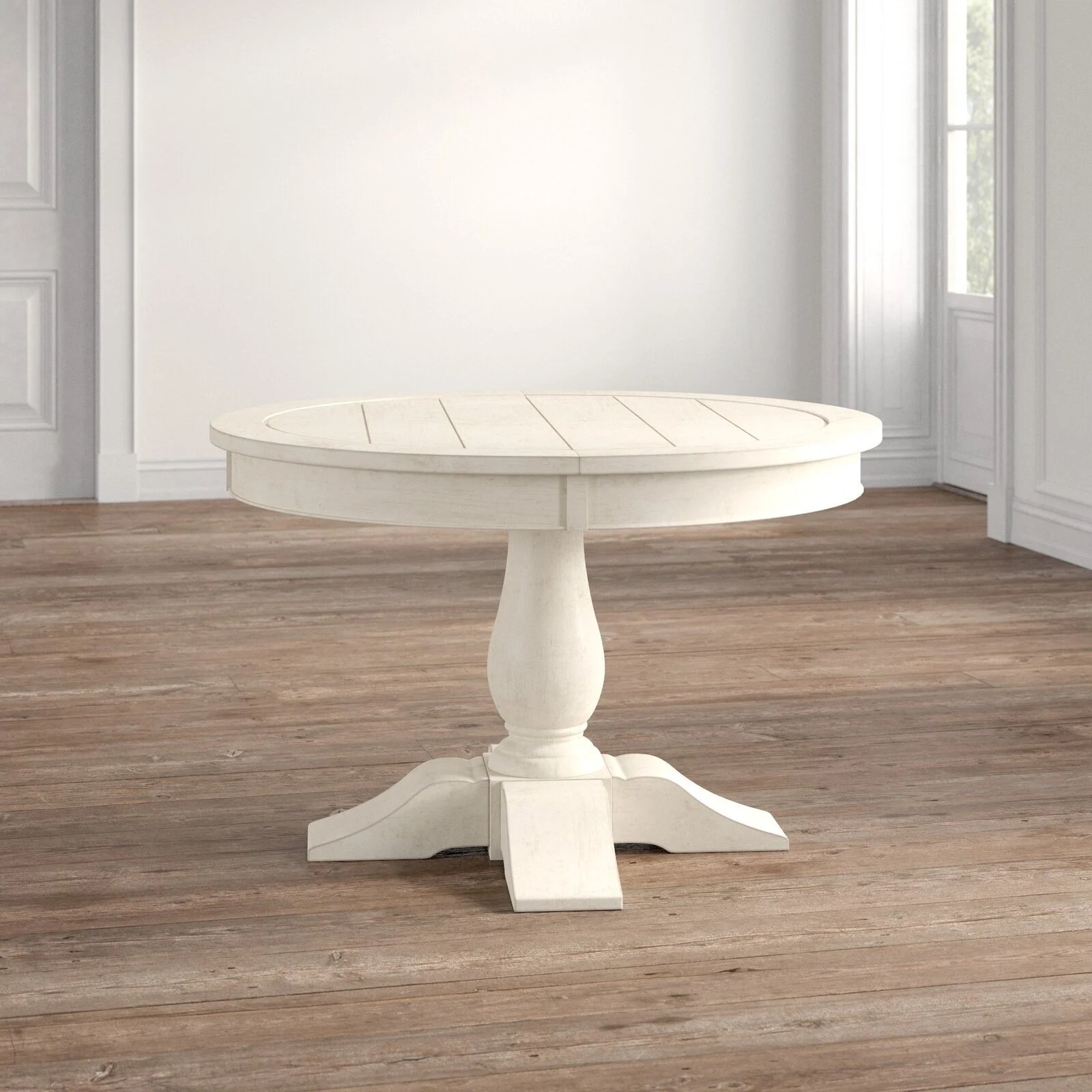 39" Modern Round Dining Table For White Solid Wood Tabletop Pedestal