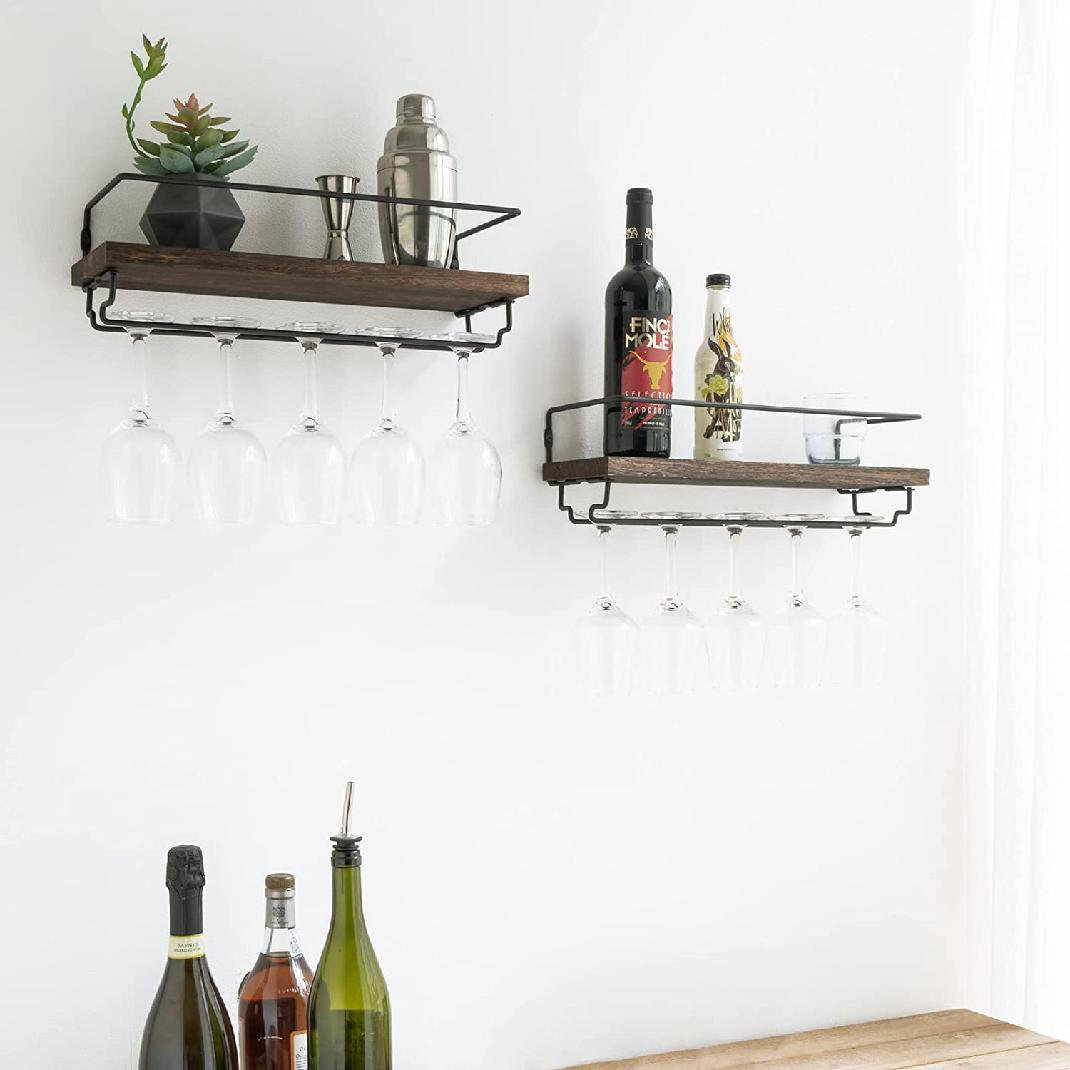 VEVOR 45Bottle Ceiling Wine Glass Rack X 13 Black Hanging Wine Glass