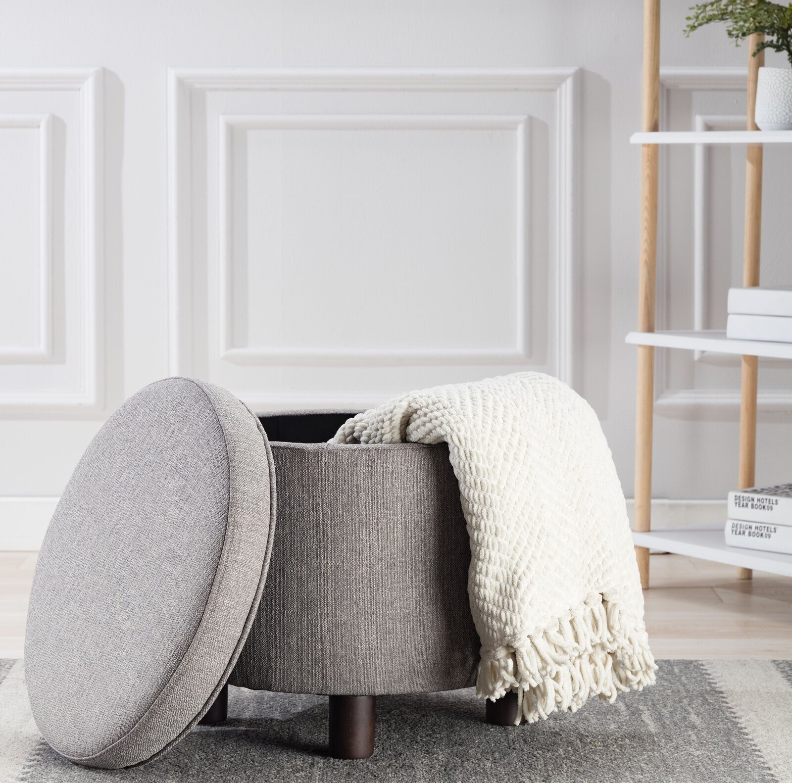 Round Ottoman With Storage For Living Room Coffee Table, Foot Rest