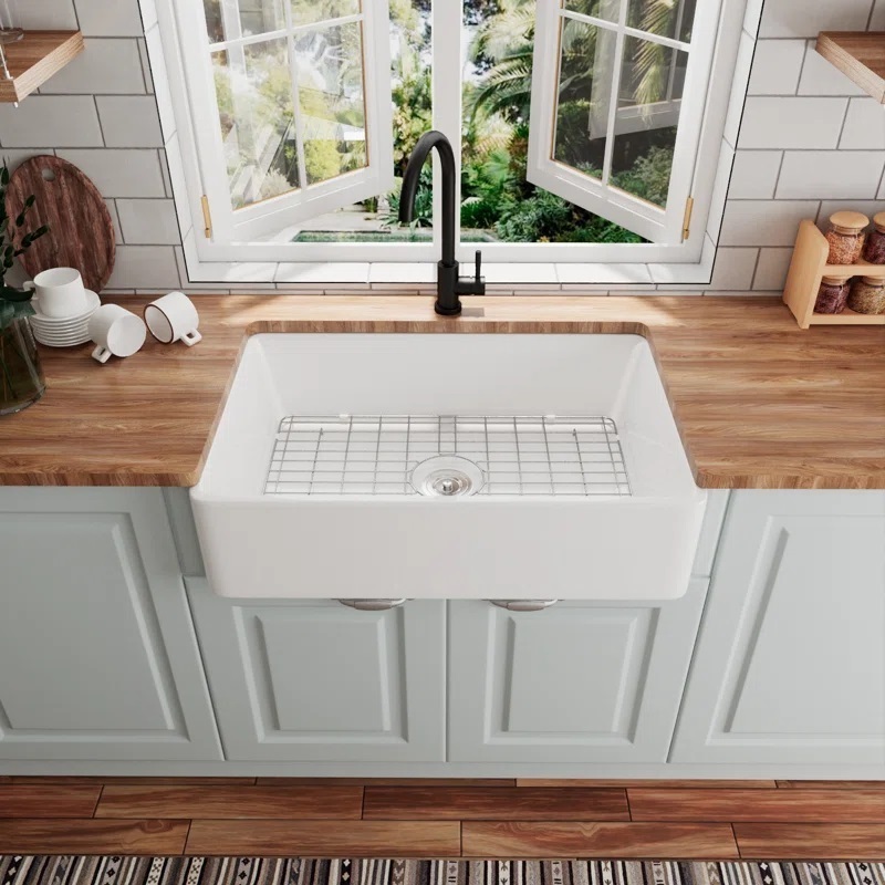 BOCCHI Nuova 34" Fireclay Retrofit DropIn Farmhouse Sink With Accesso