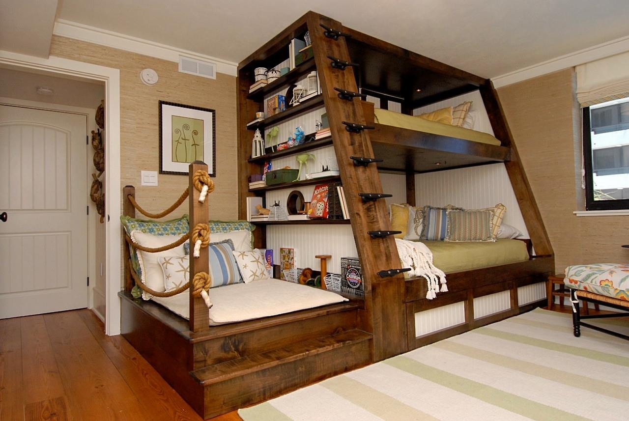 The loft bed and desk combo is pretty common, often being used by architects and designs when dealing with small spaces. bunk bed bookshelf ideas on foter