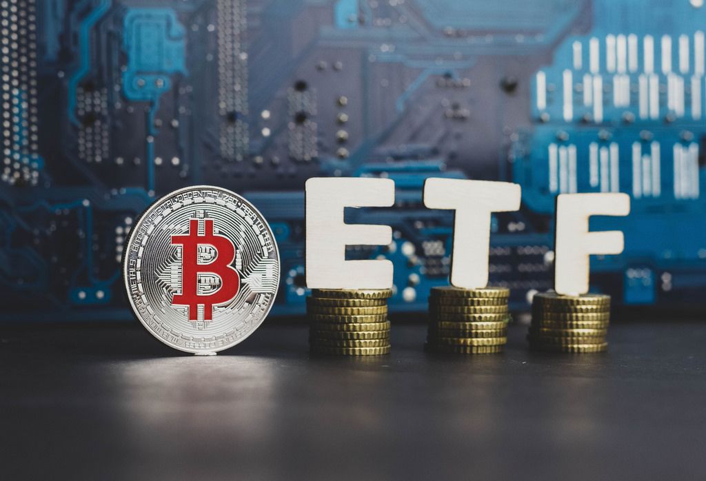 Bitcoin coin with ETF text, concept entering the digital
