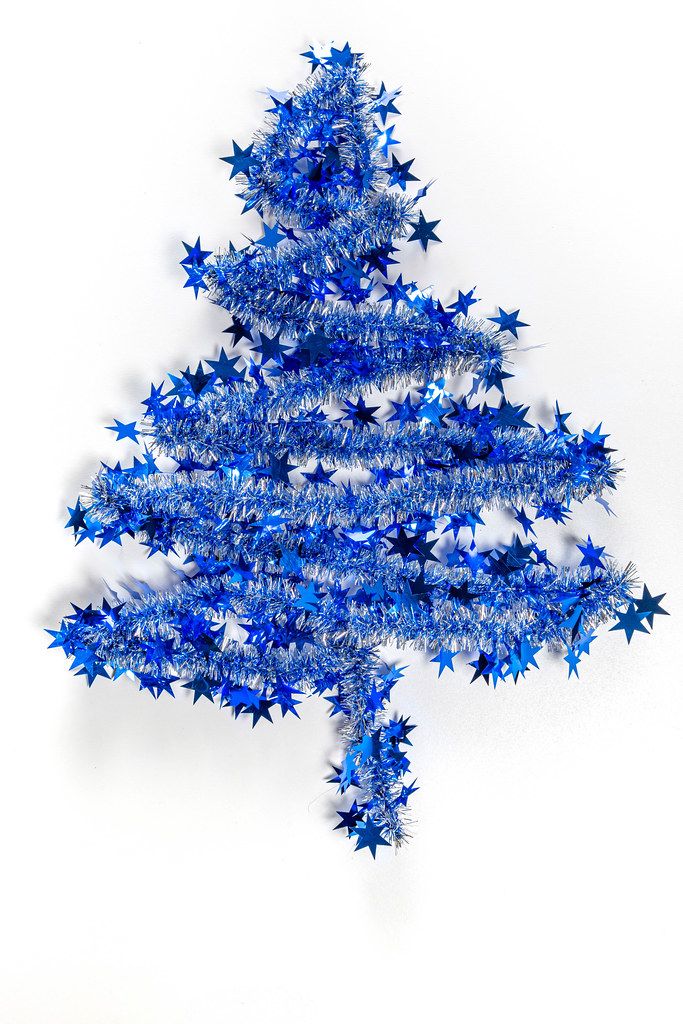 Blue christmas tree on white background (Flip 2019) Creative Commons