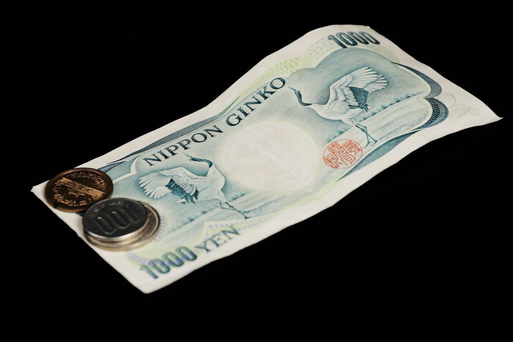 Nippon Japanese currency, money on black background Creative Commons