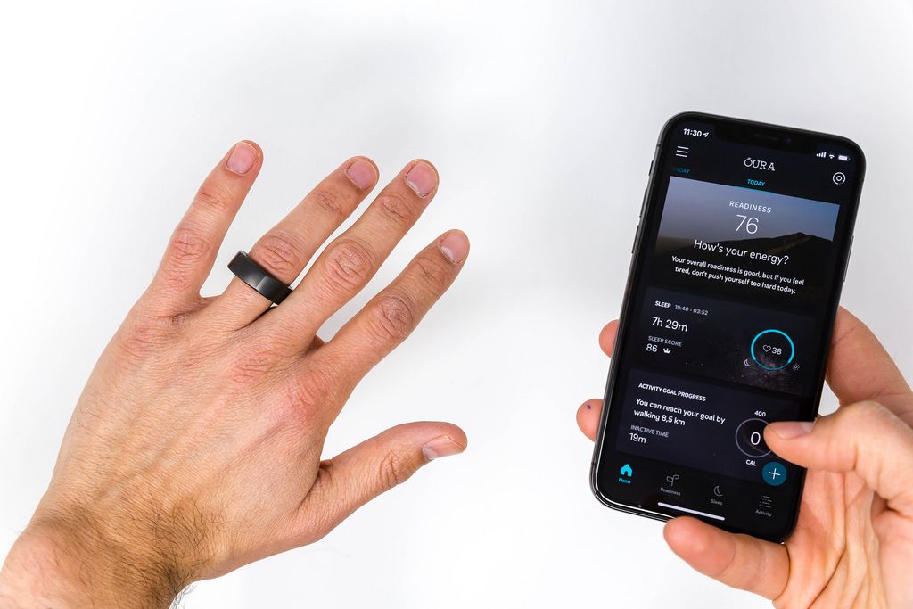 Oura smart ring and Oura mobile application with energy and activity