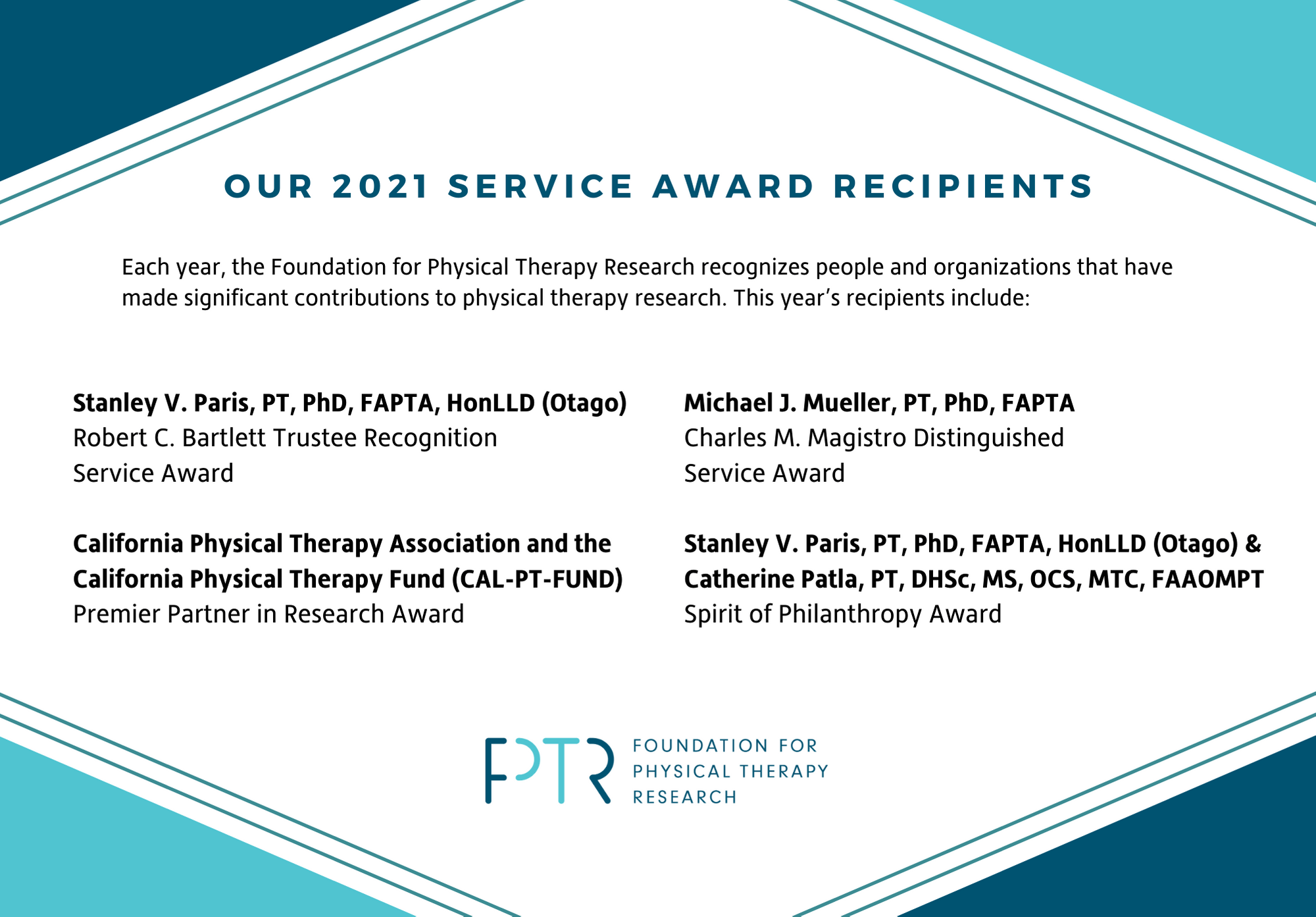 THE FOUNDATION FOR PHYSICAL THERAPY ANNOUNCES 2021 SERVICE AWARD