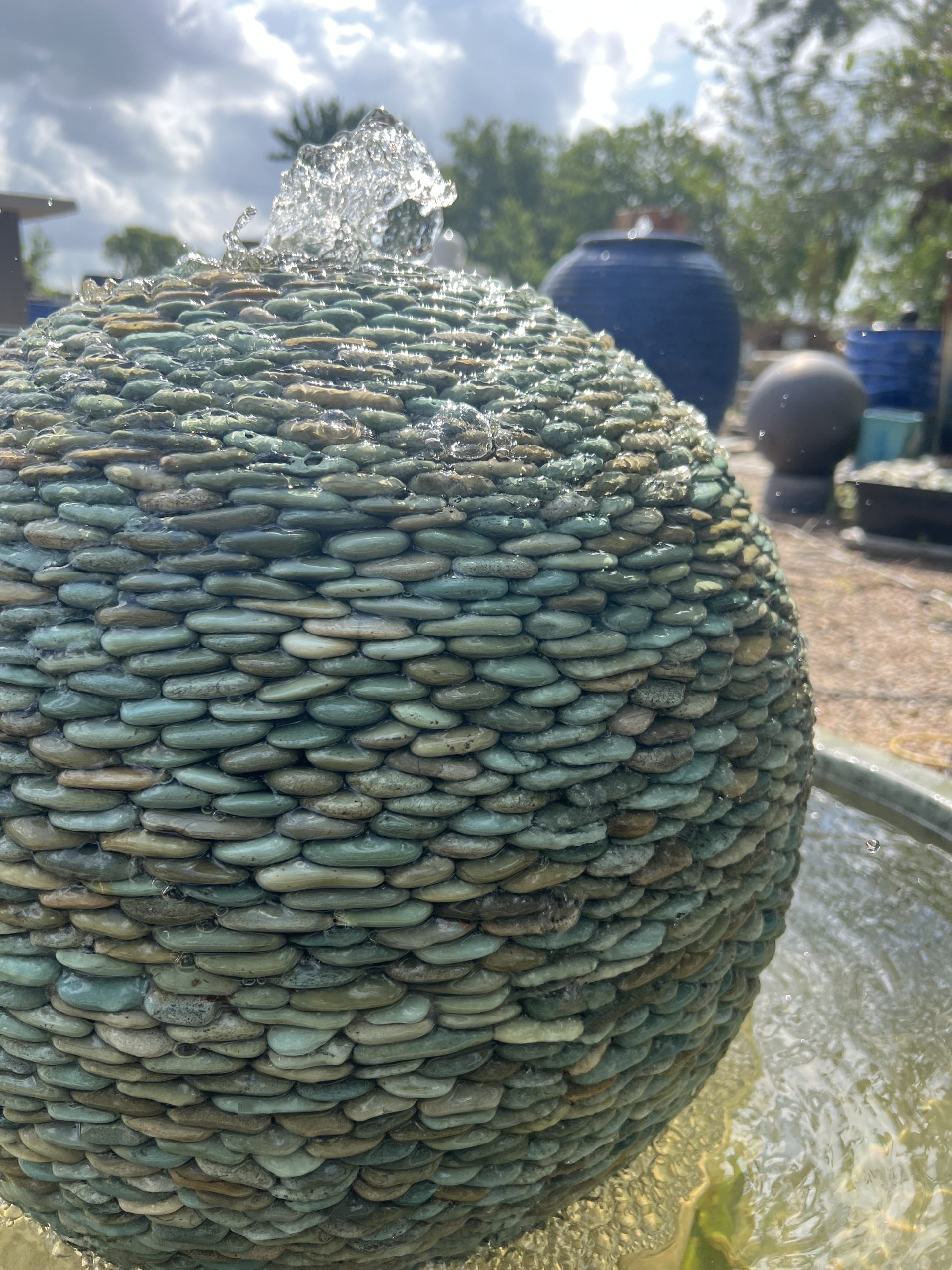 Stacked Pebble Sphere Fountain Jade Fountains and Statuary