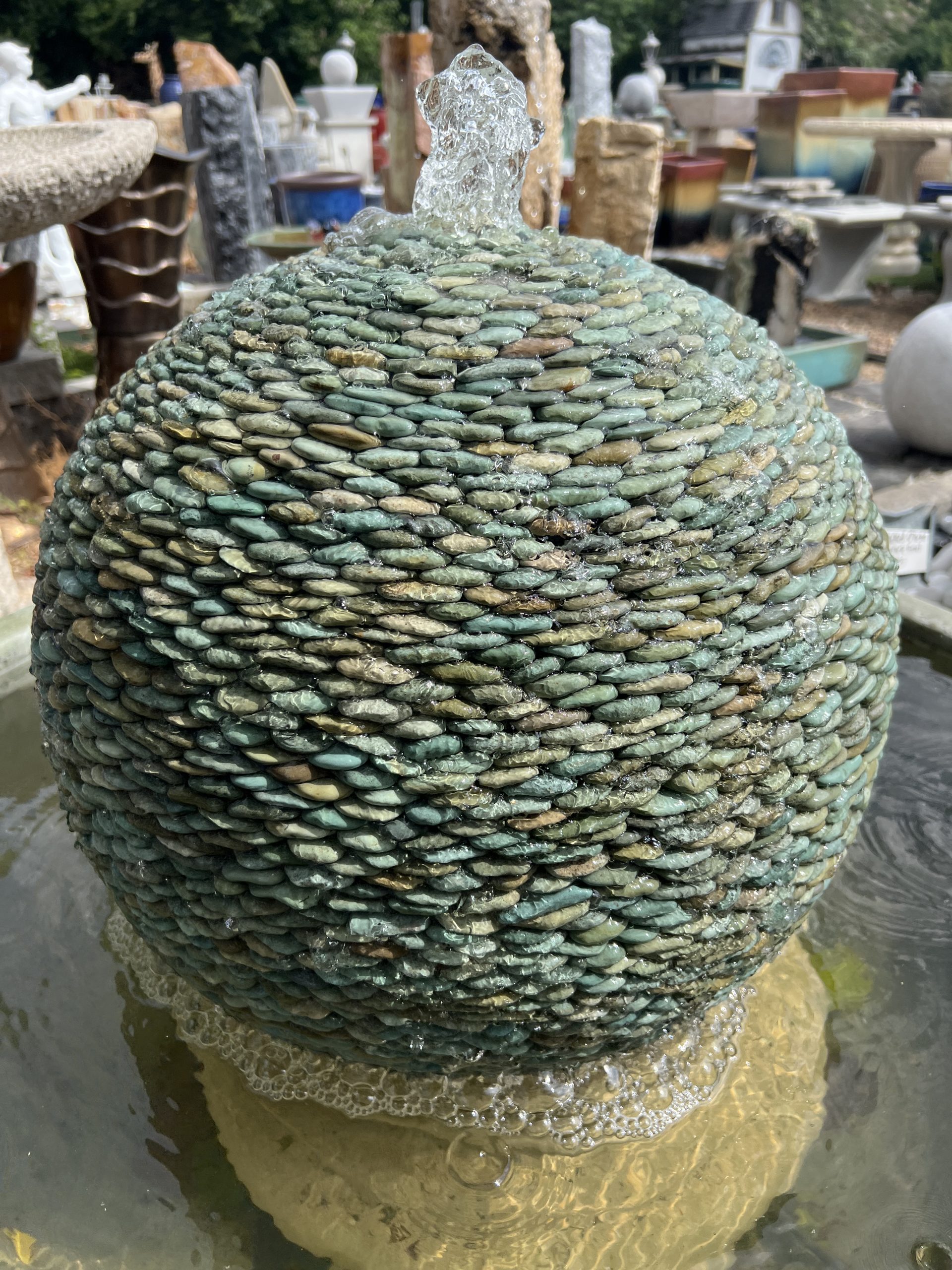 Stacked Pebble Sphere Fountain Jade Fountains and Statuary