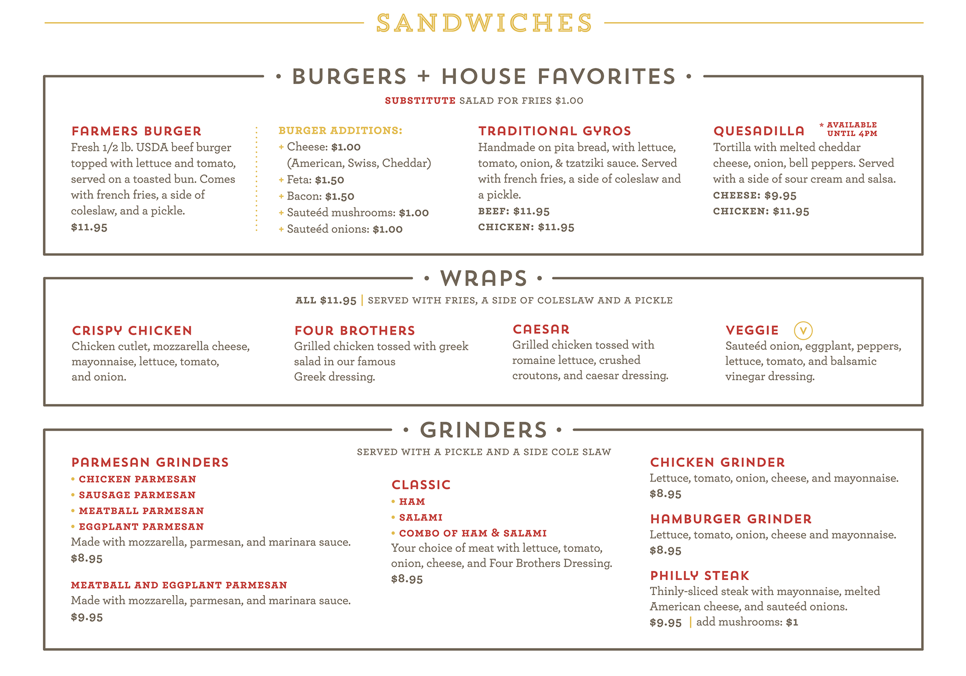 Menu Four Brothers Pizza Inn