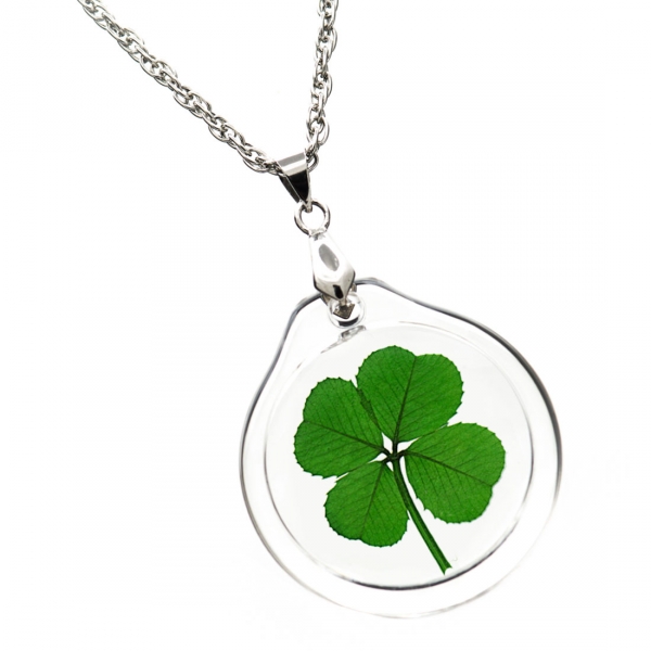 Real Four Leaf Clover Acrylic Charm Necklace