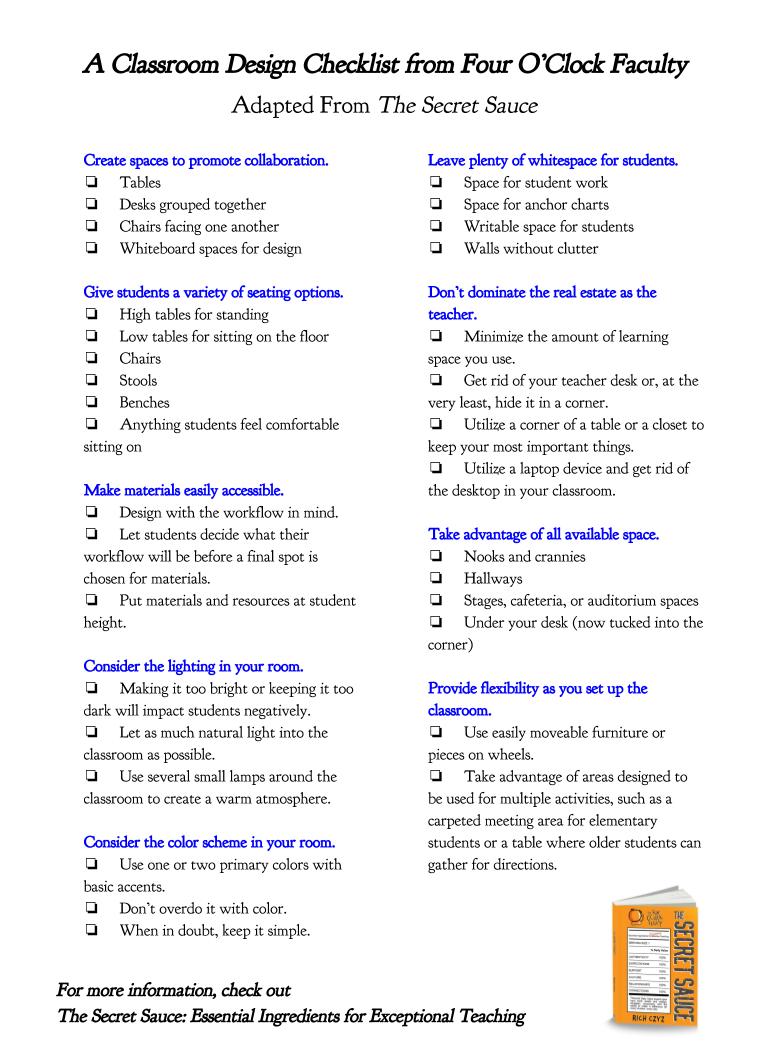A Classroom Design Checklist 4 O'Clock Faculty