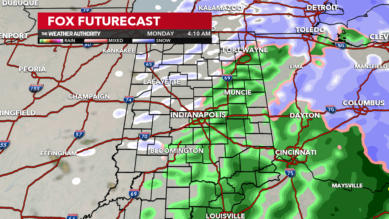 Rain mixes in with snow Sunday night; warmer days arrive this week Fox 59