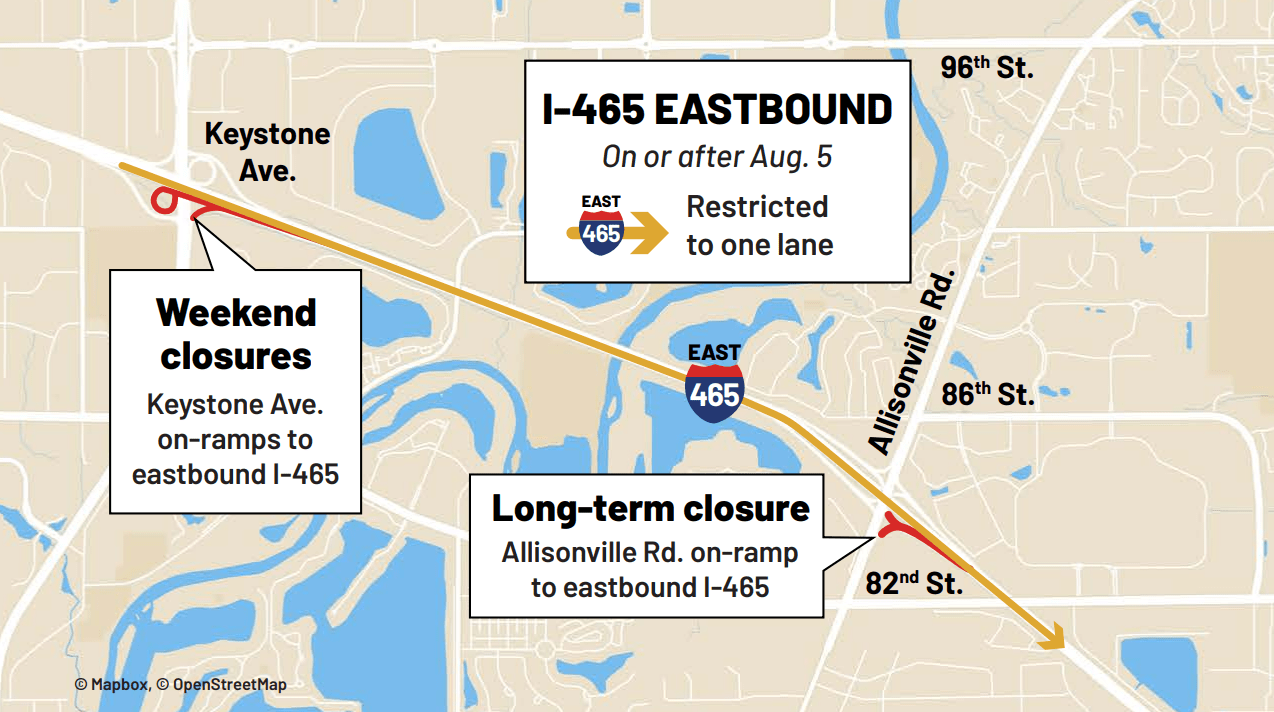 Closures and lane restrictions start soon on I465