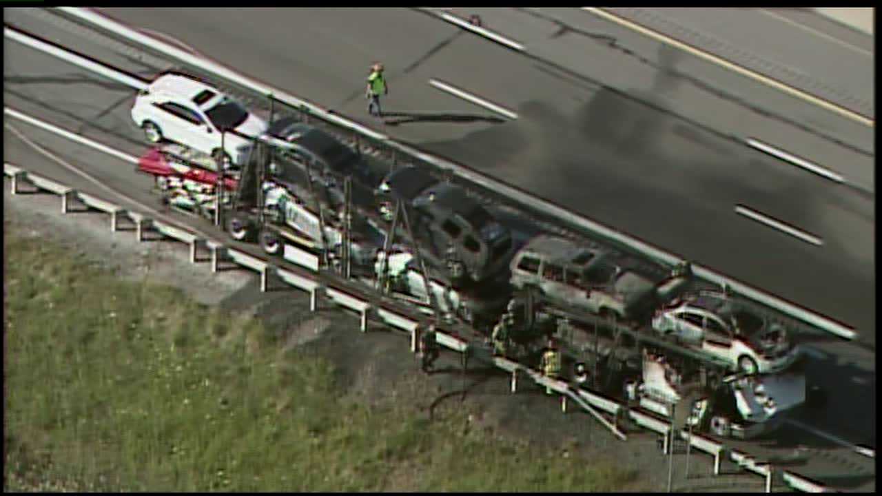 Vehicles Fried in Turnpike Car Carrier Fire