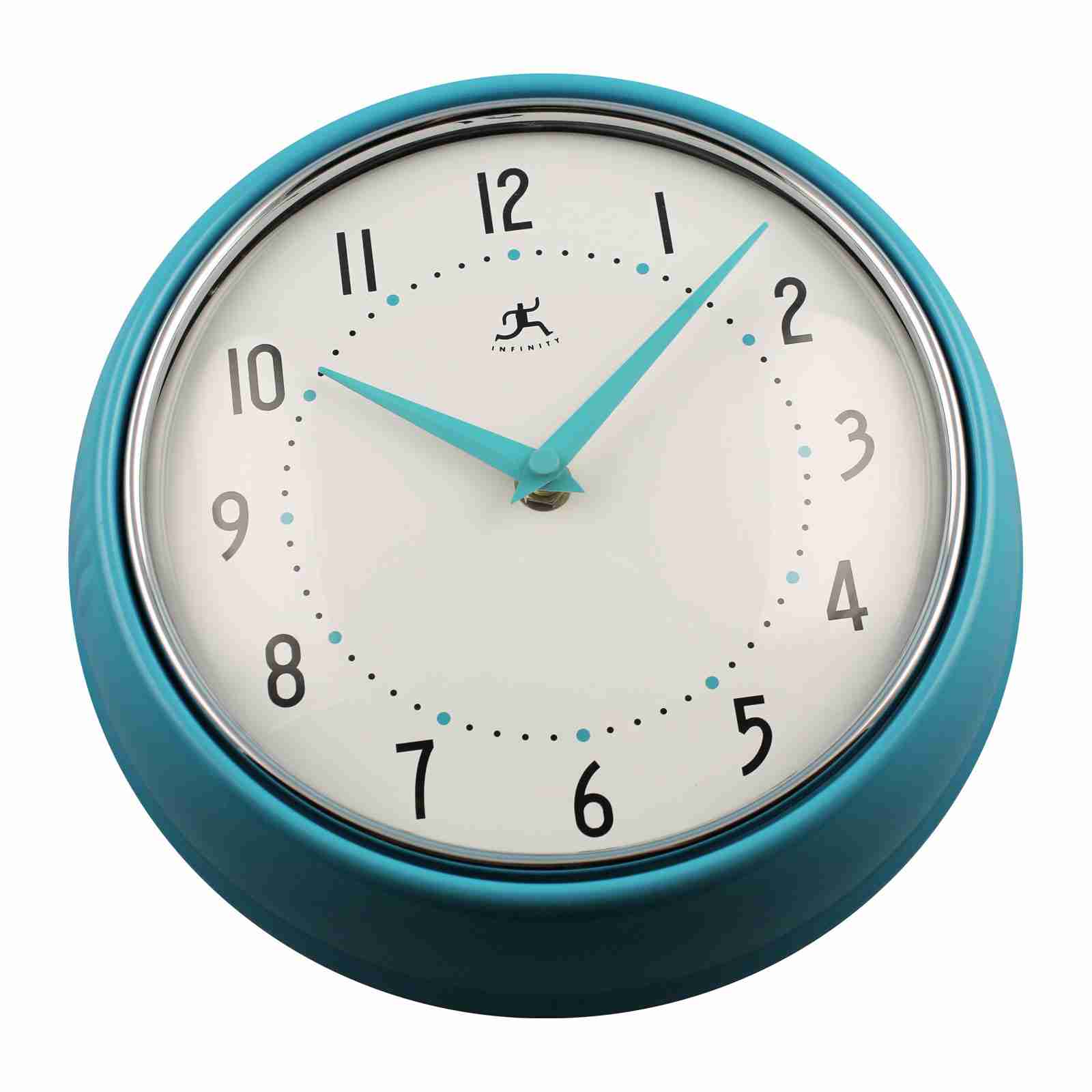 Retro Round Metal Wall Clock in Turquoise Urbanities Fox and Monocle