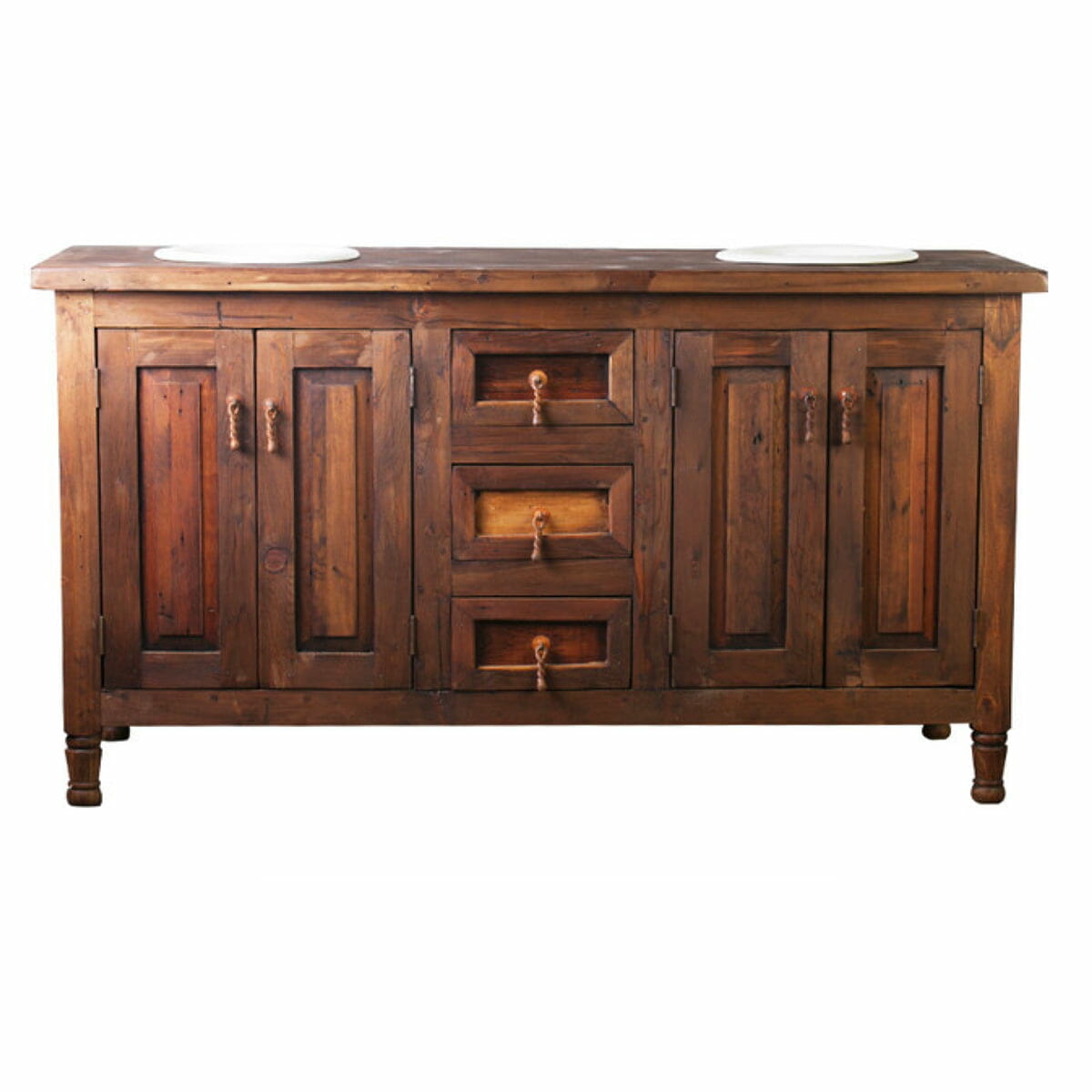Double Sink Barnwood Vanity Made from Reclaimed Wood for Sale