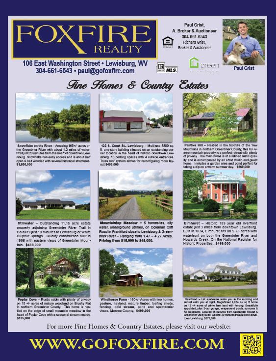 Feature ad from Greater Greenbrier Chamber of Commerce Foxfire Realty