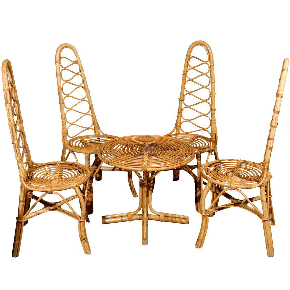 Vintage French Rattan Table and Four Chairs Foxglove Antiques & Galleries