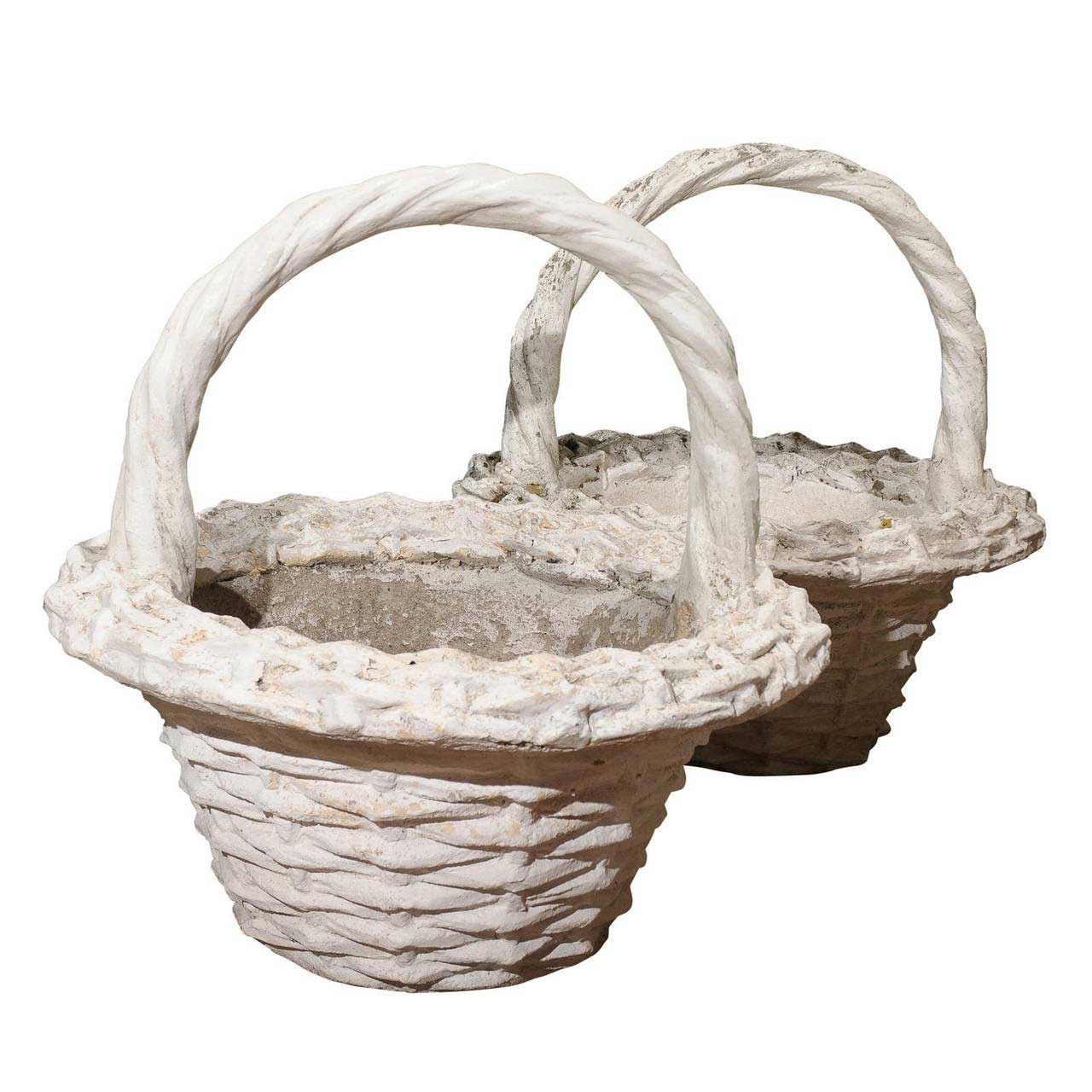 Pair of Large Vintage Paint Decorated Concrete Baskets Foxglove