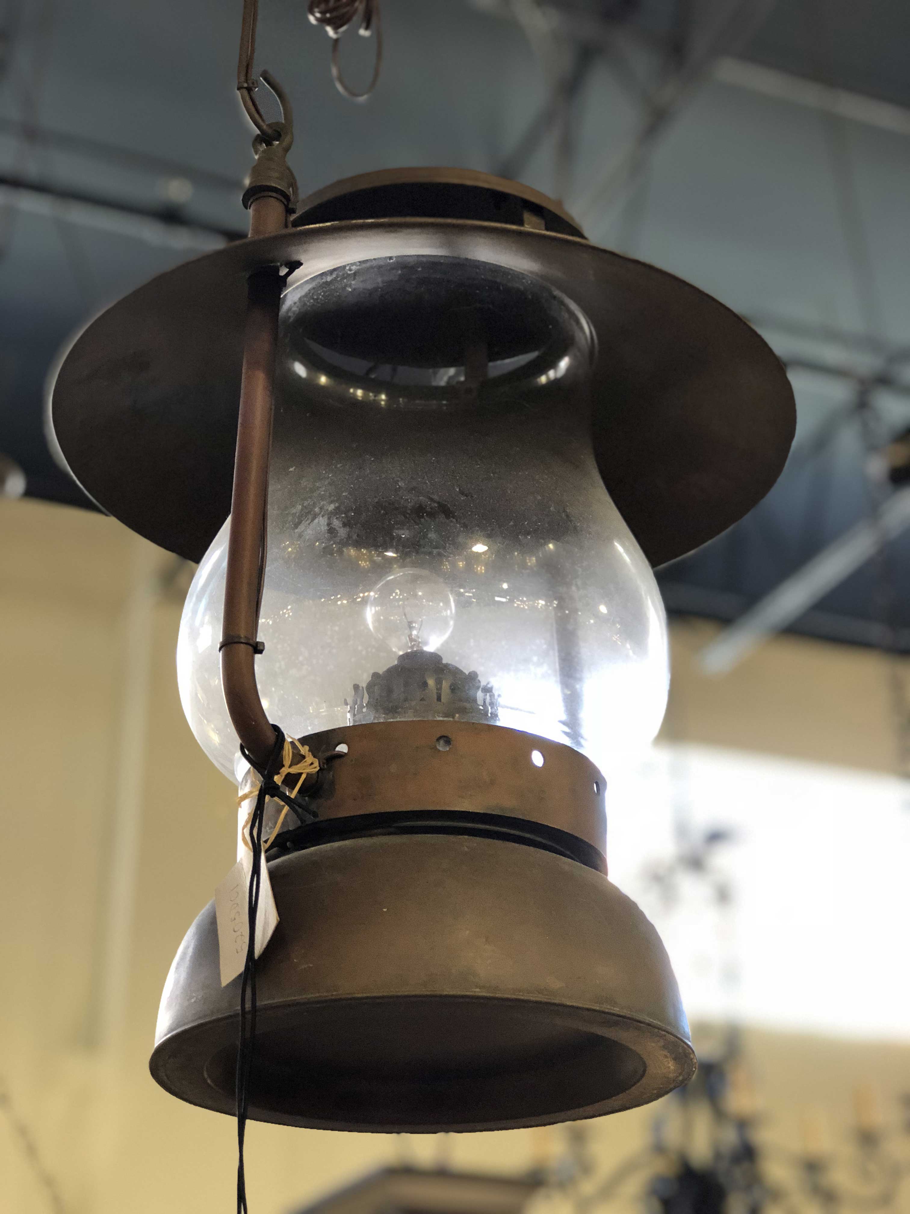Hanging Copper Converted Gas Light Foxglove Antiques