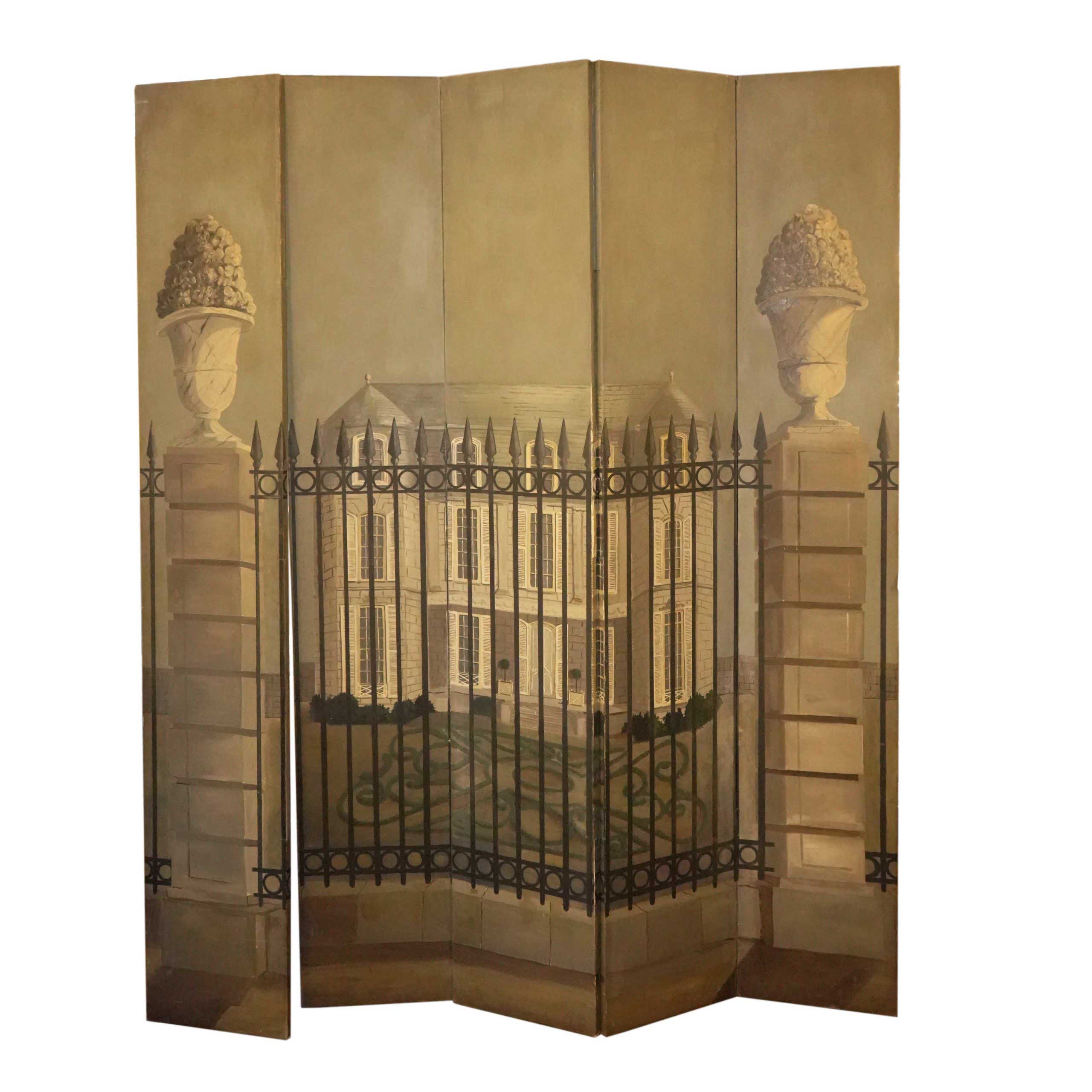 Hand Painted 5 Part French Screen, Early 20th C.* Foxglove Antiques