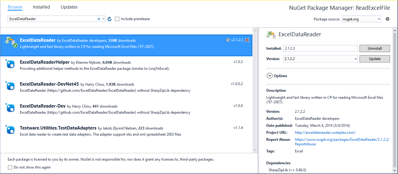 How to read excel file in C