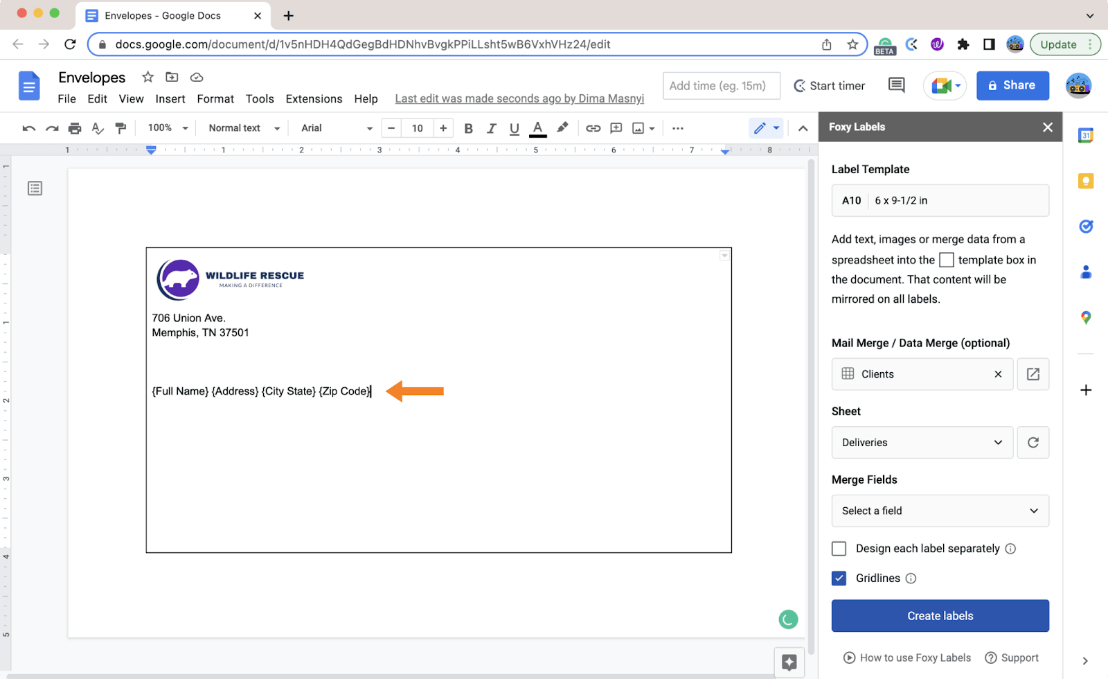 How to print customized envelopes with a logotype in Google Docs