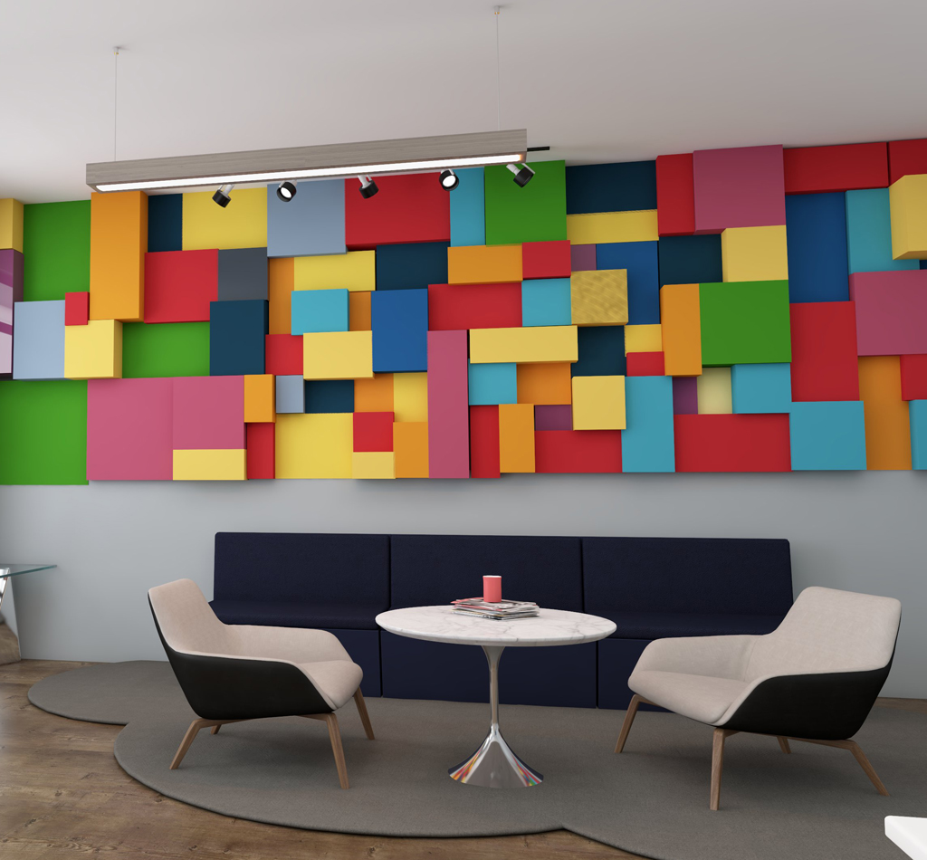 Colorful 3d blocks on office wall design idea